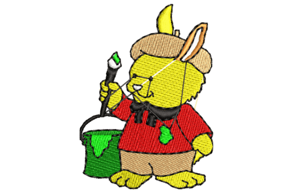 Cute Rabbit Painter Embroidery Design